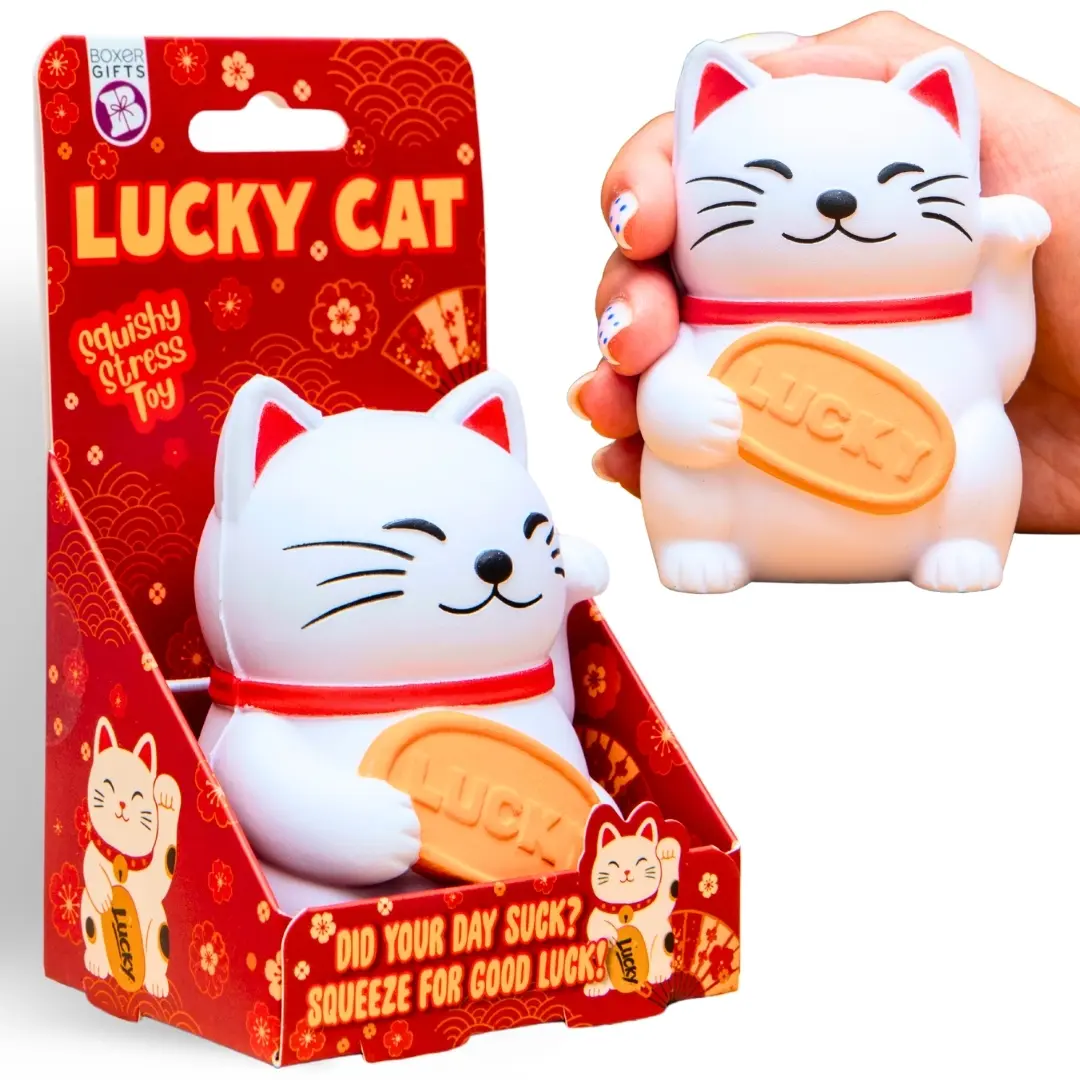 Boxer Gifts Lucky Cat Squishy Stress Ball, Maneki Neko Slow Rise Soft Squeeze Stress Toy, Japanese Gifts for Adults and Kids