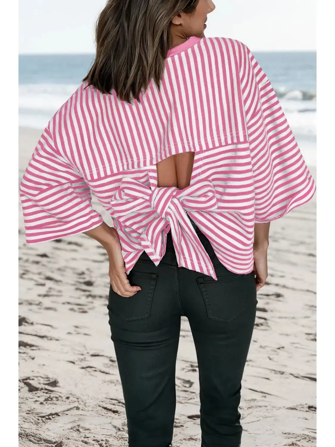 Back Bow Strip Cutout Shirt Back Bow Strip Cutout Shirt