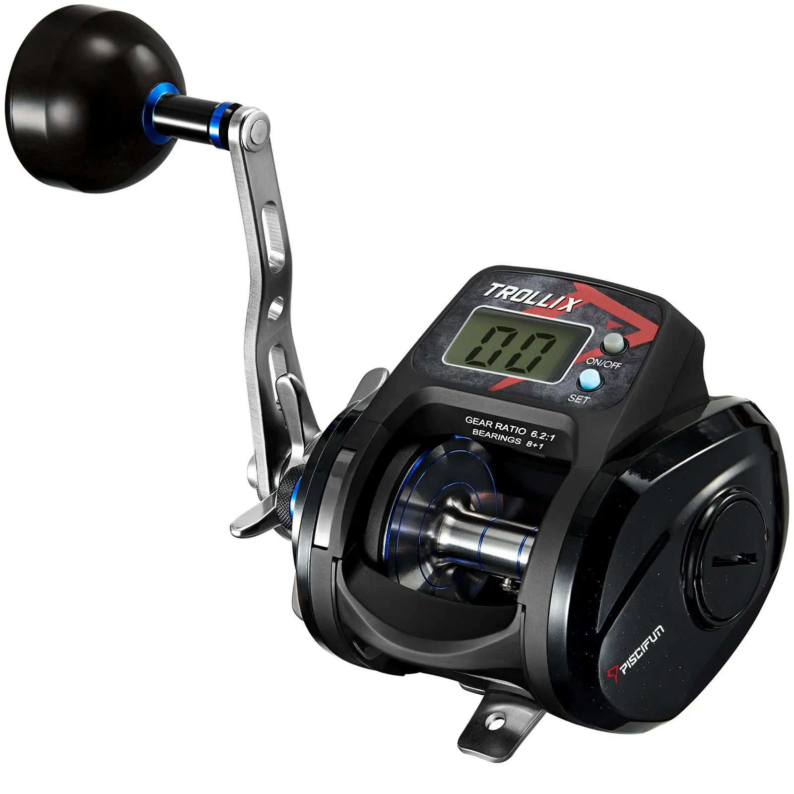 digital fishing reel for sale Samolla SL500 6.3:1/8.0:1 9+1BB Ratio Solar Charging Waterproof which generates tremendous speed and torque Daiwa Tanacom 800 Electric Reel