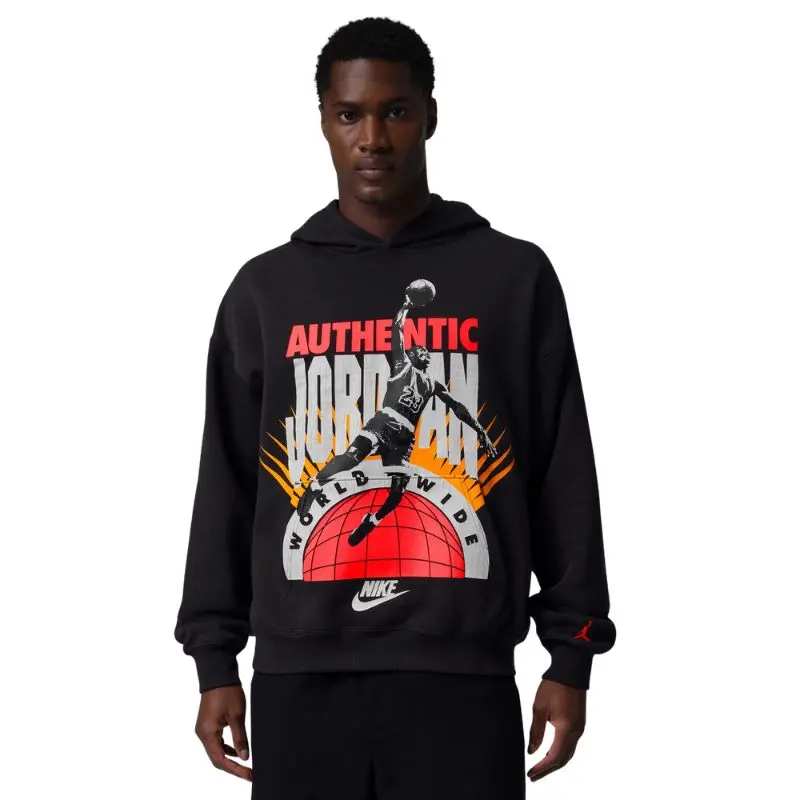 Air Jordan Men's Brooklyn Pullover Hoodie, a Soft Cotton-Blend Fleece Sweatshirt with a Retro GOAT Graphic, Tops, Casual, Retro Print, Clothes, Machine Wash