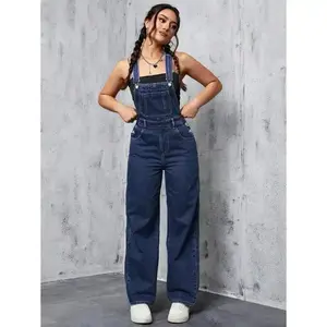 Patched Pocket Denim Overalls Without Tank Top Fabric Fit