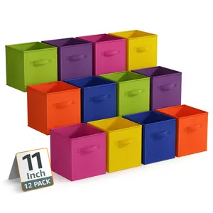 Sorbus 12 Pack 11 Inch Storage Bins with Handle - Sturdy Collapsible Fabric Cubes for Organization Basket Boxes Household Laundry