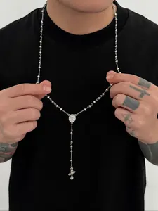 Men's Stainless Steel Cross Pendant Necklace, Long Chain Collarbone Chain, Casual Style, All Seasons Jewelry Accessory, Daily Wear Necklace, Modern Versatile Accessories, Charms Necklace