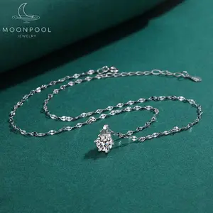 【#25】MOONPOOL Adjustable Dreamcatcher Necklace, 6-Prong S925 Sterling Silver Moissanite Pendant, Hypoallergenic & Tarnish-Free Jewelry with Extender Chain, Big-Look Luxury Gift for Her