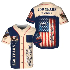 USA 250th Anniversary Baseball Jersey 1776–2026 – Patriotic American Flag Button Up Shirt, Independence Day 2026 Fan Outfit