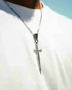 Sword Chain - Stainless Steel Pendant & 21" Curb Chain Necklace for Everyday Wear - Durable & Practical Design