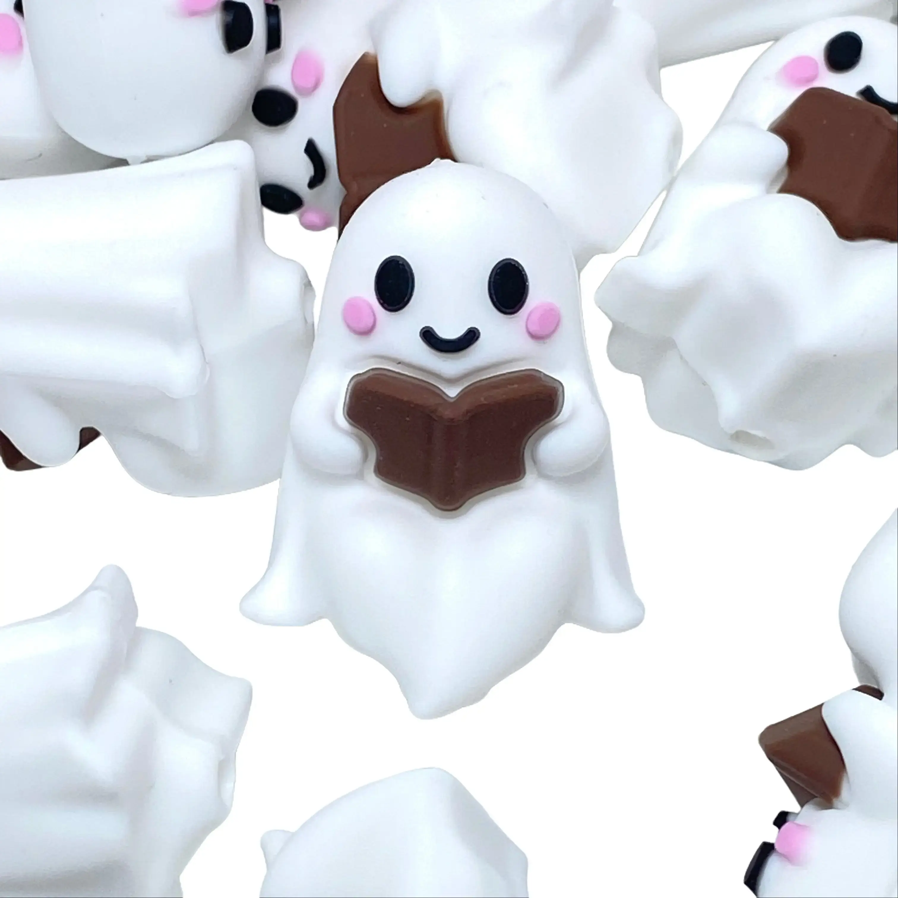 1pc Read Now, Haunt Later Silicone Focal Beads - Halloween Ghost with Book Reading DIY Craft Supplies Beaded