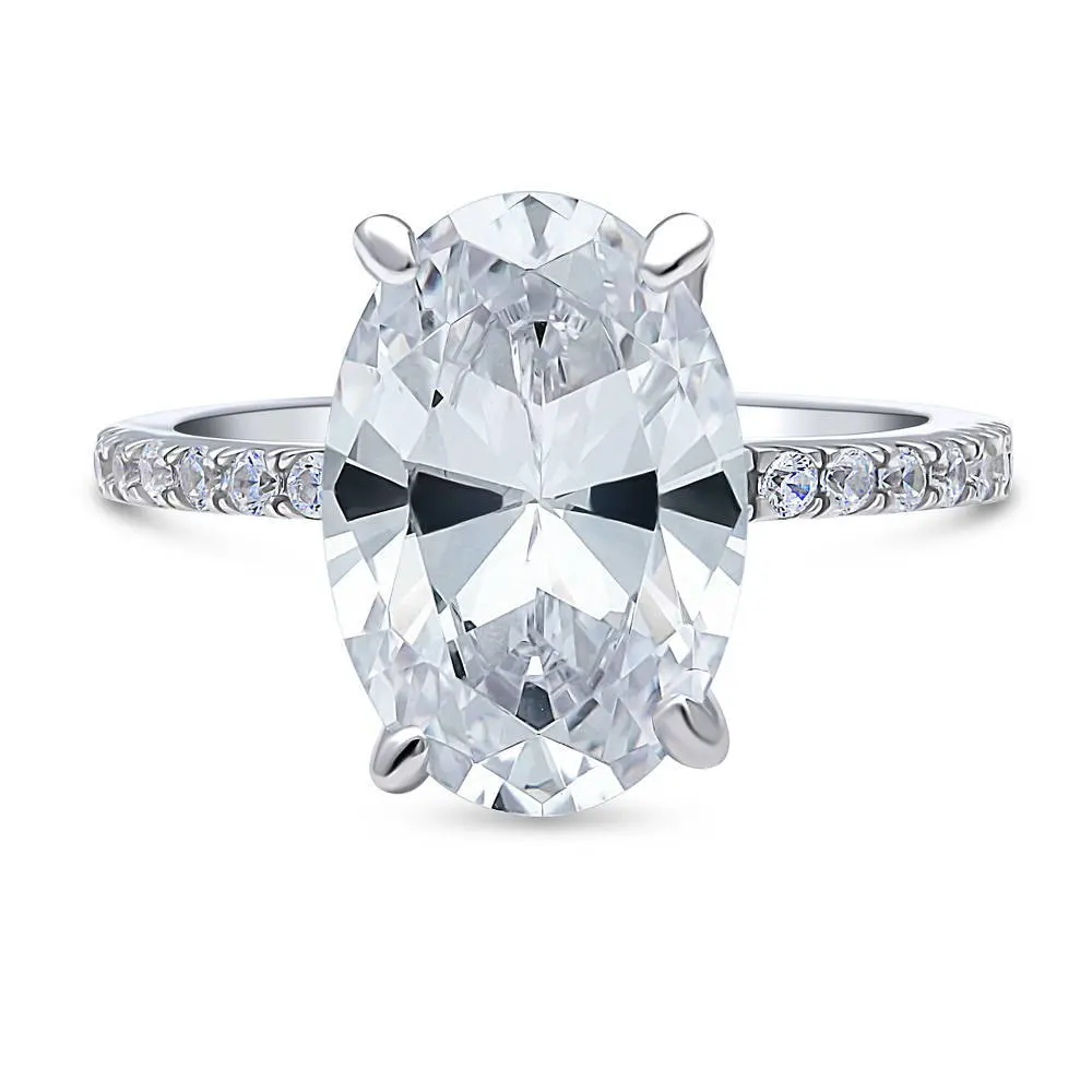 BERRICLE Sterling Silver Solitaire Hidden Halo Wedding Engagement Rings Statement for Women, 5.5 Carat Oval Cut Cubic Zirconia CZ Ring