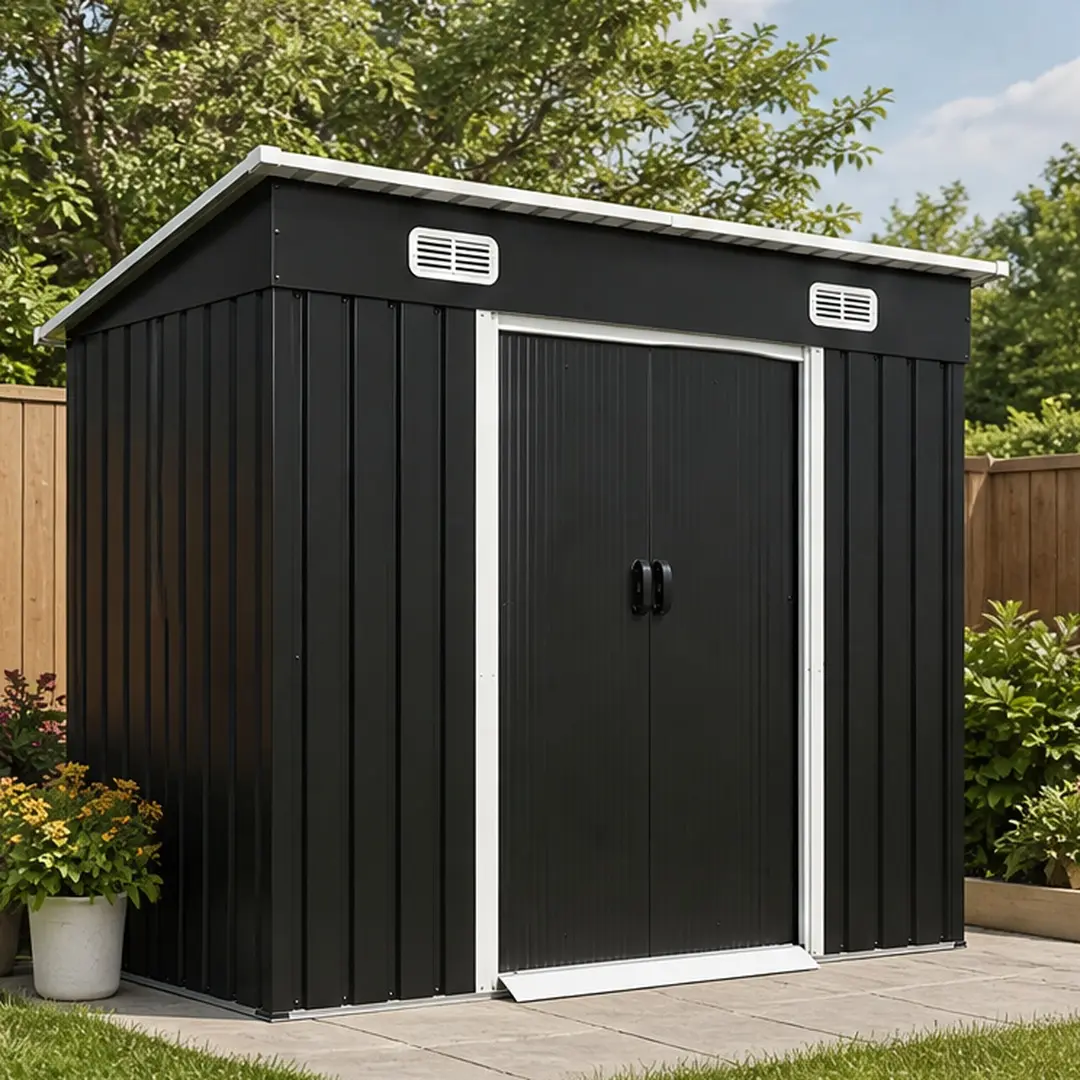ARCH 8x4ft Galvanized Steel Storage Shed, 48.43" W X 94.09" D X 71.26" H 91.05lb, Sliding Double Doors, Lock Hole, Air Vents, Threshold, Weather Resistant, Ground Anchors, Anchor Kit, Assembly Instructions, for Backyard Patio Storage, Outdoor Storage, Dur
