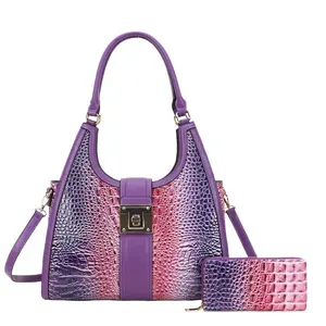 Croc Embossed Gradient Tote Bag Set for Women – Large PU Leather Shoulder Handbag with Matching Wallet