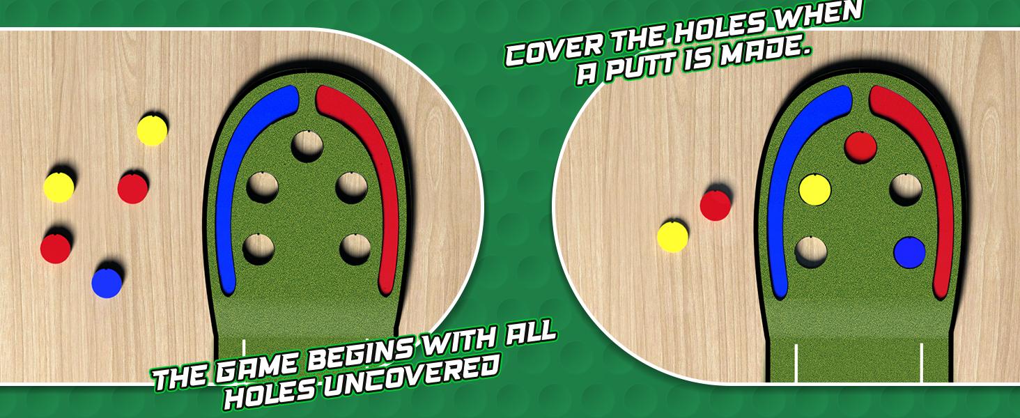 VATOS Golf Putting Mat Indoor for Kids - Golf Game Set with LED Balls, Glow Holes, Irons & Putters, Portable Putting Green Outdoor for Home Backyard Party, Golfs Toy Gifts for Kids 6-14