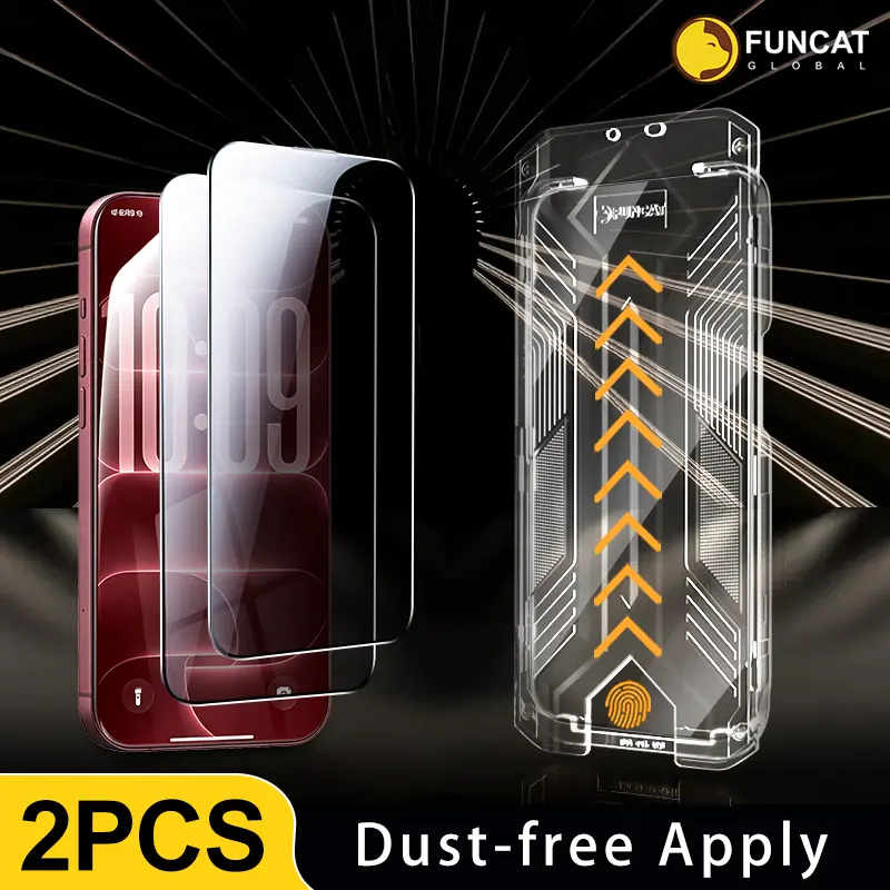 [2PCS] FUNCAT GLOBAL Tempered Glass Cellphone Screen Protectors - Protective Aftermarket for iPhone 18/17/16/15/14/13/12, Headset Covered, Fingerprint-Proof Electroplated Layer, Reusable Dust-Free Applicator, Easy Installation