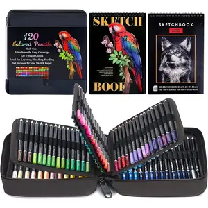 Art Supplies 120 Colors Colored Pencils Set for Adults Coloring Books with Sketchbook, Professional Vibrant Artists Coloring Pencils for Drawing Sketching Blending Shading, Soft Core Oil Based