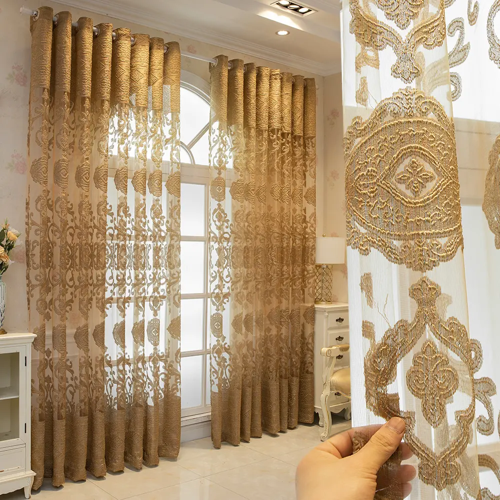 2-Panel Vintage Jacquard Transparent Window Drapes with Grommets - Easy Install No Drill Patterned Curtains, Decor for Living Room, Home Divider for Bedroom Balcony