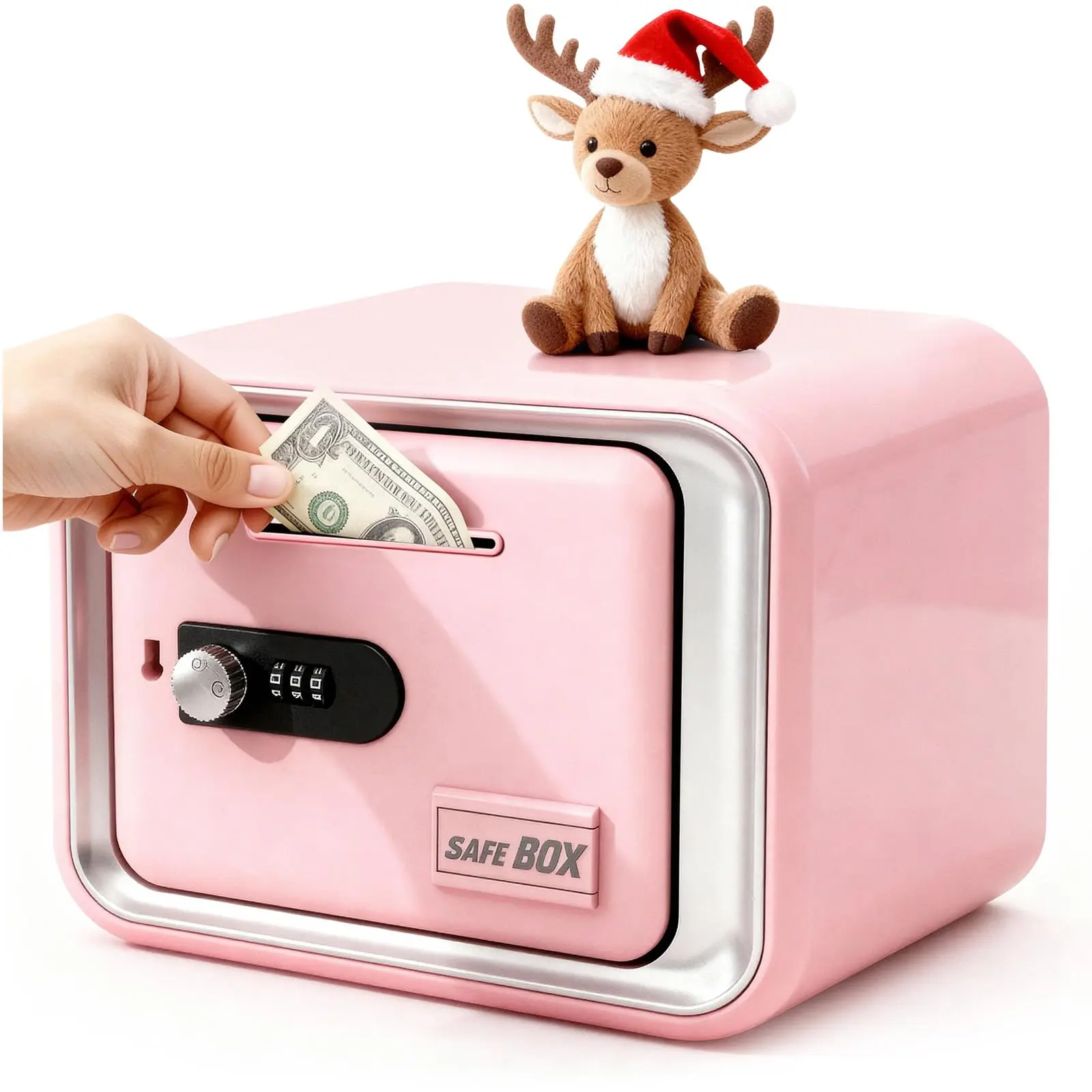 Pink Safe Box Piggy Bank with Password Lock, Kids Money Saving Box Educational Toy for Cash Coin Storage, Perfect Birthday Gift