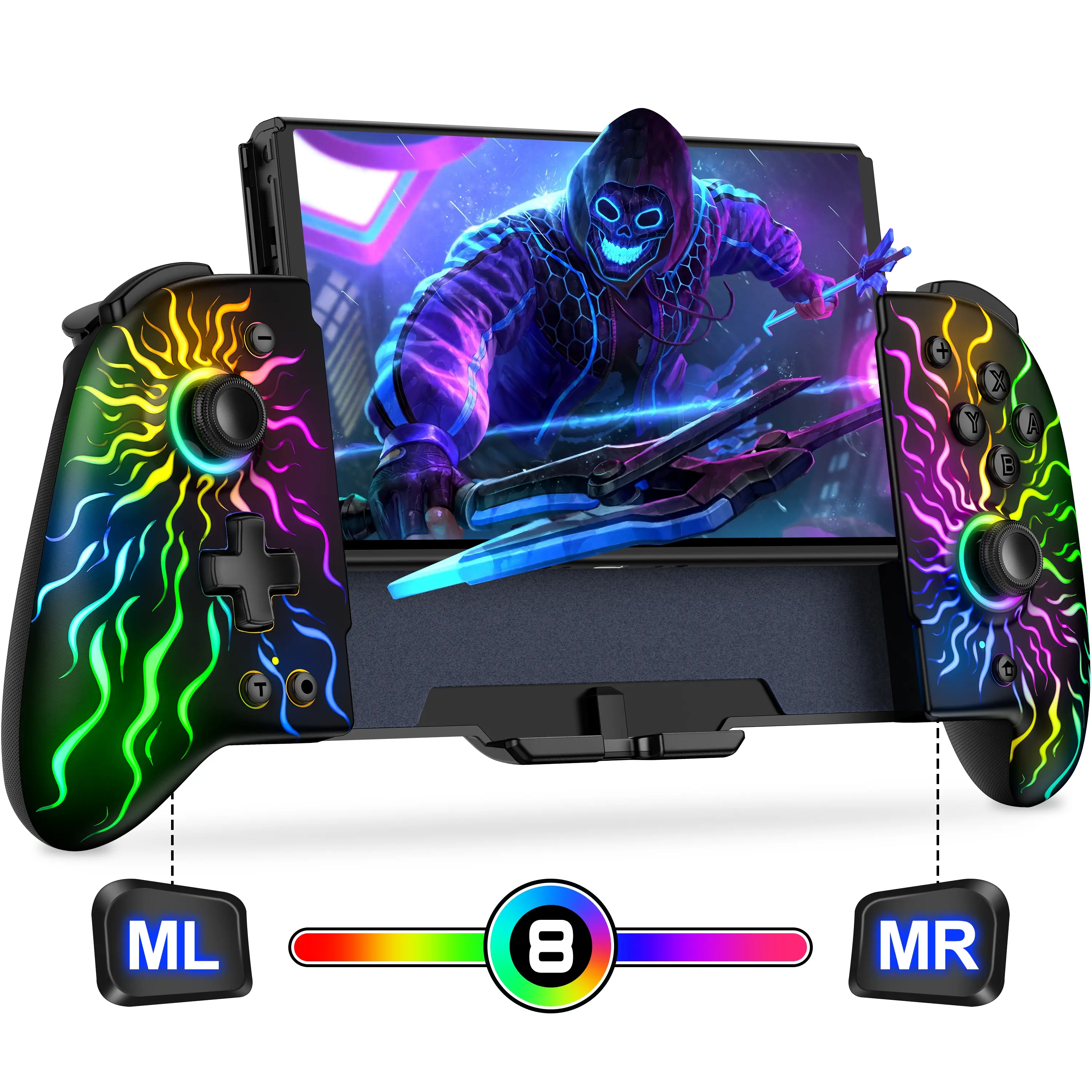 BEBONCOOL RGB Switch Controller for Switch&OLED, Hall Effect Switch Controller, Replacement for Switch/Switch OLED Joy-Con with Handheld Mode, Adjustable 6-Axis Gyro, Dual Motor Vibration, Turbo, Auto Function