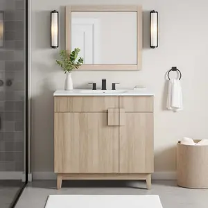 Modway Miles 36” Bathroom Vanity Cabinet (Sink Basin Not Included) in Oak