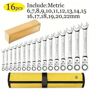 16Pcs Flex Head Ratcheting Wrench Set -Adjustable, Chrome Vanadium Steel, Manual Operation, No Assembly Required, CombinationEnded Spanner Kits with High-Torque Performance and Durable Construction for Versatile Tasksautomotive mechanic