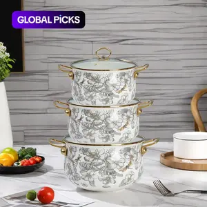 Floral Pattern Stockpot with Lid & Handle, Flower Pattern Stockpot, 1 Count Multifunctional Thickened Double Ear Stockpot, Kitchen Cookware for Home Dining, Holiday Party Pot #TOP PICKS