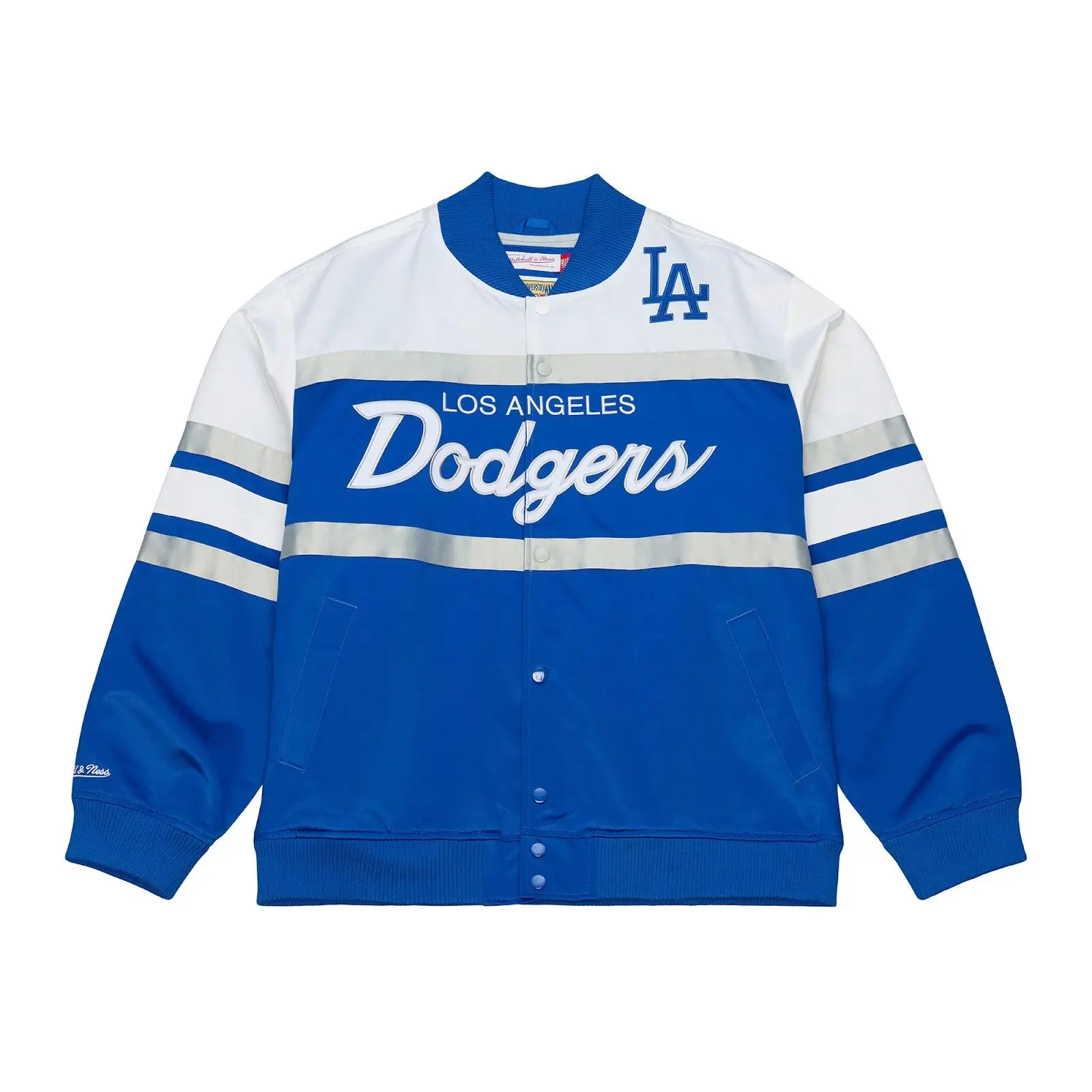 Los Angeles Dodgers Royal Head Coach Lightweight Satin Full-Snap Jacket MLB Throwback Outerwear Vintage Fan Gear Mitchell & Ness