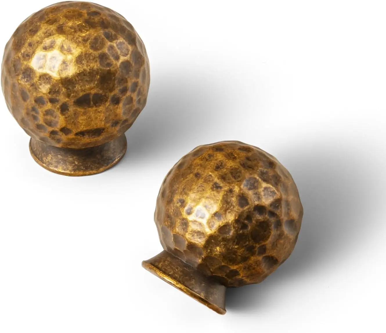 6-Pack Antique Brass Alloy Doorknobs, Weathered Gold Tone Hammered Texture Decorative Handles, Solid Zinc Easy-Install Hardware with 0.7-Inch Base Diameter & Substantial Grip for Kitchen Cupboards, Dresser Restoration