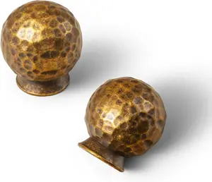 6 Pack Antique Brass Cabinet Knobs, Vintage Hammered Ball Drawer Pulls, Solid Zinc Alloy Round Textured Hardware for Kitchen Cupboard, Dresser, Wardrobe Restoration