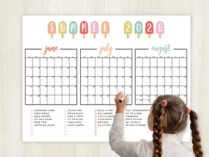 [Up to 65% Off][Free Shipping][No Frame] Summer Calendar Bucket List Activity Poster 2026, Summer Countdown Poster, Summer Family Kid 2026 Kids Summer, Poster Print, Month vacation
