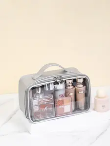 1pc Ladies' portable toiletry bag, hand-held makeup bag, Handheld Cosmetic Pouch, Travel cosmetic bag, zipper closure, casual and simple, suitable for business trips, fitness and bathing