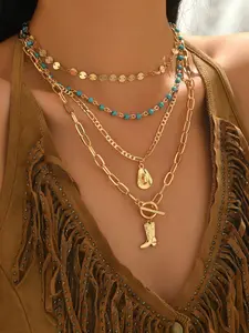 Vintage Western Cowgirl Style Handmade Chain Jewelry Set, Hat & Boot Charms, Bracelet Necklace for Women, Party Travel Daily Wear, Boho