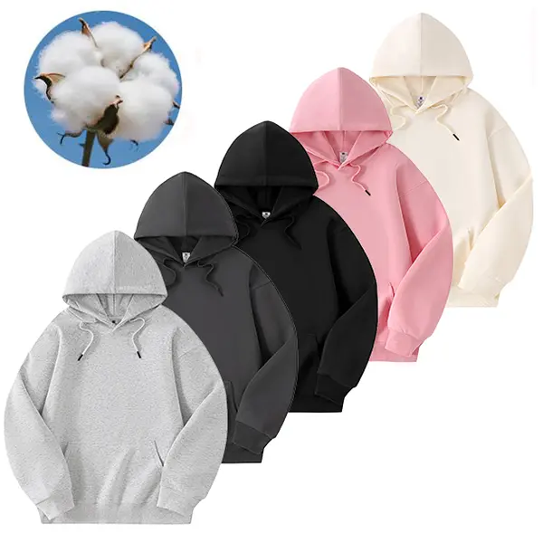 This soft cotton pullover comes with an adjustable drawstring and front pocket. The shoulder design is loose, providing a comfortable fit. It is suitable for both casual daily wear and modern minimalist style men.