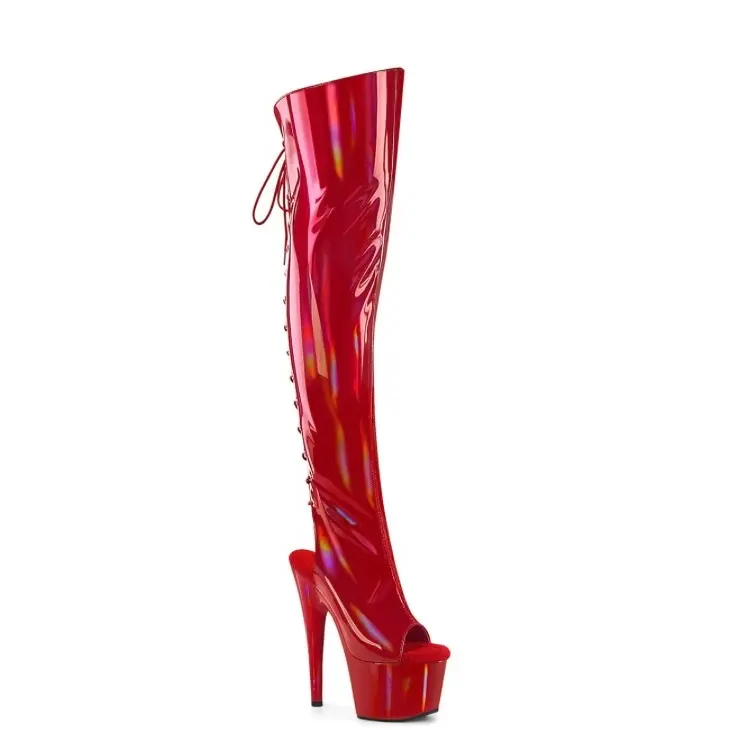 Stretch Open Toe Holographic Thigh High Boots Women Footwear