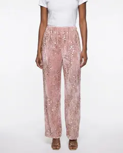 Pink Sequin Cropped Trousers