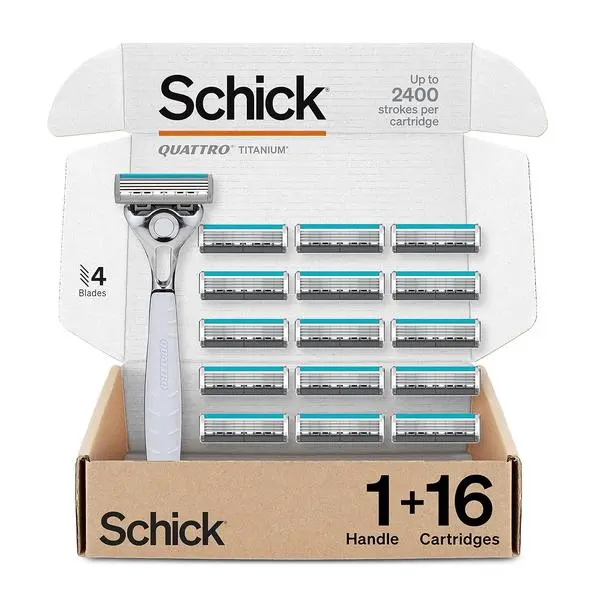 Schick Quattro Titanium 4-Blade Razors for Men, 1 Handle & 16 Refills