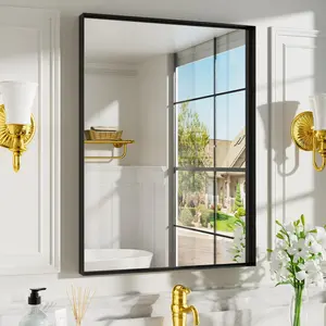 Black vanity wall mirror 22x 30 inch rectangular bathroom mirrors for over sink aluminum metal framed tempered glass antirust wall farmhouse mirror horizontalvertical