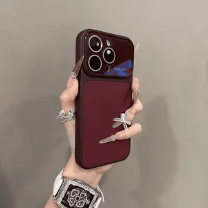 New Casing Luxury Candy Color Lychee Leather Case for iPhone 17 Pro Max 13 14 15 16 Pro MAX Matte Shockproof Hybrid Glass Camera Protection Cover