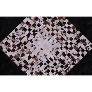 6' 0" X 9' 0" Brown & White & Black Natural Cowhide Hand Stitched Rug - C5736