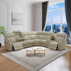 Beige Breathing Leather 3-Piece Living Room Recliner Sofa set