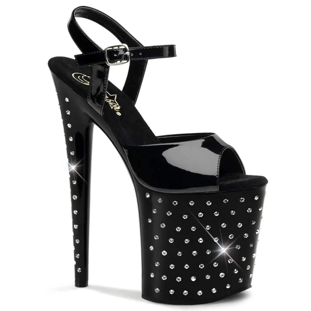 Stiletto High Heels for Women, 8-Inch Patent Leather Sandals with Sparkling Rhinestone Platform and Ankle Strap for Pole Dance & Stage Wear, Pleaser, Lightweight, Footwear, Performers, Height Increase Solutions, Stable Design, Stylish, Shoe, 8" (20.3Cm),,