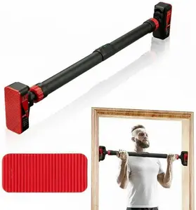 Pull Up Bar for Doorway - Adjustable No Screws Chin Up Bar for Home Gym, 440 LBS Max Load, with Level Meter & Anti-Slip Design for Strength Training,Red