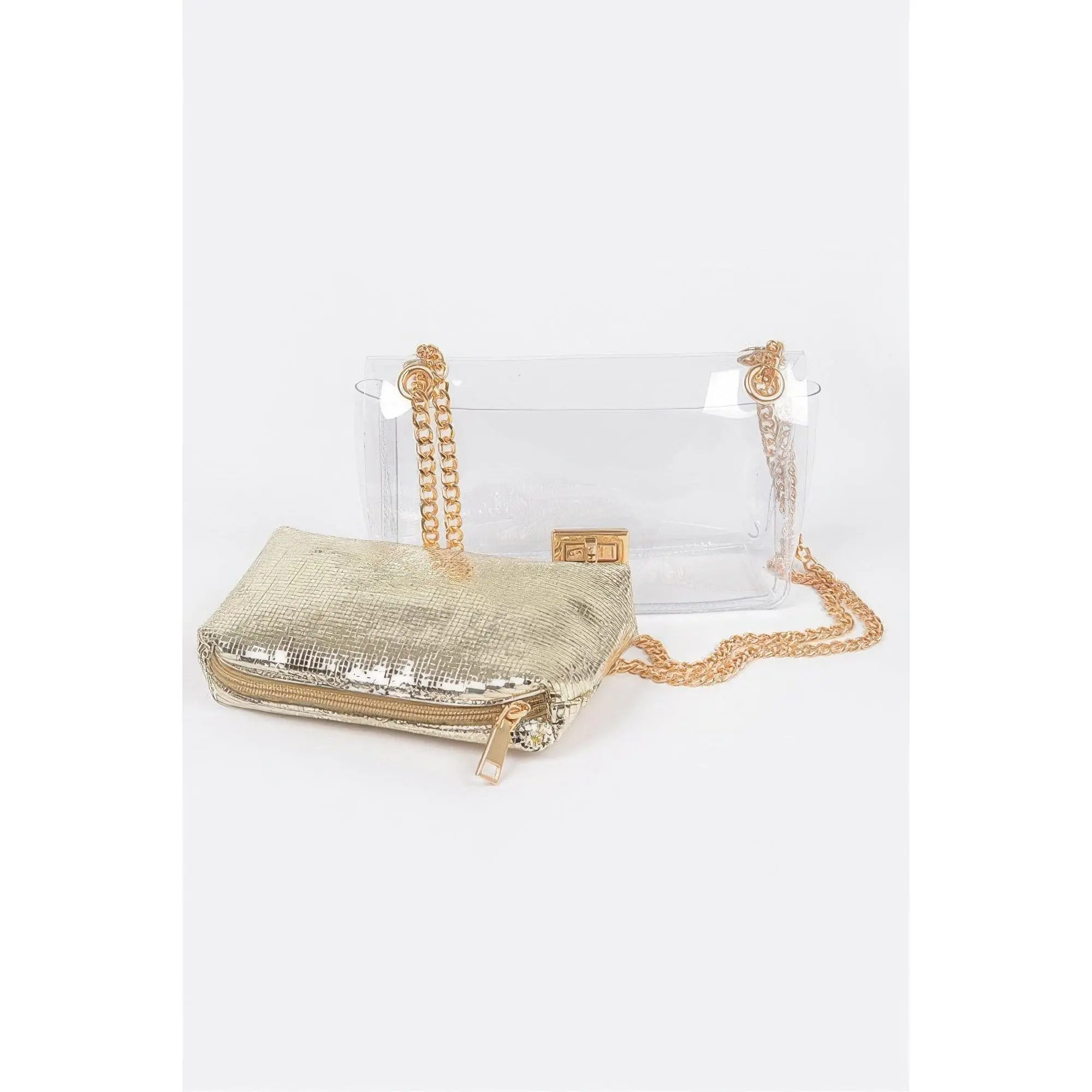 Clear Pvc Clutch With Shiny Pouch