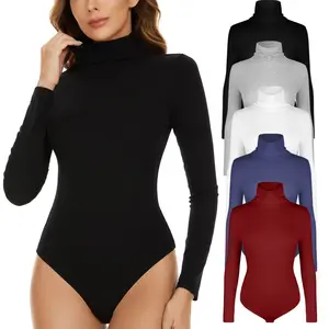 Women's Mock Turtle Neck Long Sleeve Bodysuit Jumpsuit Basic Lightweight Layering Fall Winter Warm Thermal Underwear For Daily Wear, Casual Comfy Soft Womenswear casual comfy Tops Lady bodycon bodysuit Comfort Spring Turtleneck Minimalist
