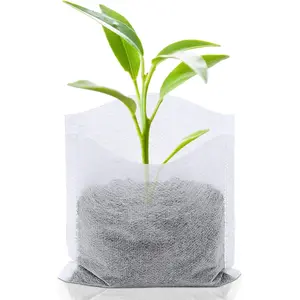 Augshy 200Pcs Nursery Growing Bags, Non-Woven Fabric Seedling Pots for Planting Seed Starting Pots Pouches for Vegetable Flower Fruit Saplings Tree (4.2" X 4.2")