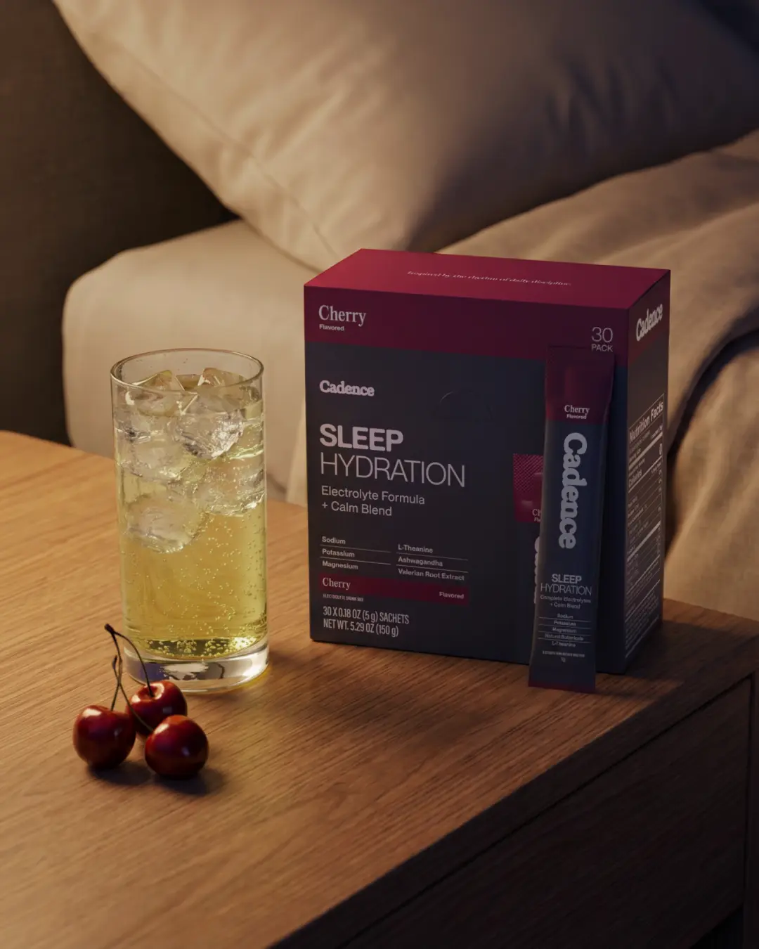 Cadence Sleep Hydration Sachets | Cherry Flavor | 30-Day Supply | Electrolytes + Magnesium for Nighttime Hydration & Recovery
