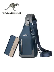 Men's Casual Solid Color Sling Bag with Wallet Set, 1 Count/2 Counts Fashionable Waterproof Chest Bag for Daily Used, Casual Trendy Versatile High-quality Daily Commuting Bag, Waterproof Belt Bag, Casual Waist Bag