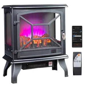 23" Electric Fireplace Stove, 1400W Freestanding Indoor Fireplace Heater with 7 Flame Settings, Remote Control, Thermostat, 8H Timer