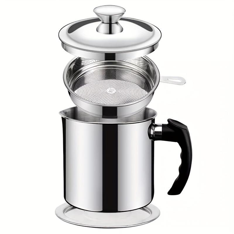 Stainless Steel Kitchen Grease Container with Strainer - Easy Pour Handle - Great for Storing Cooking Oils and Fats - Essential Kitchen Accessories - Kitchen Grease Jar