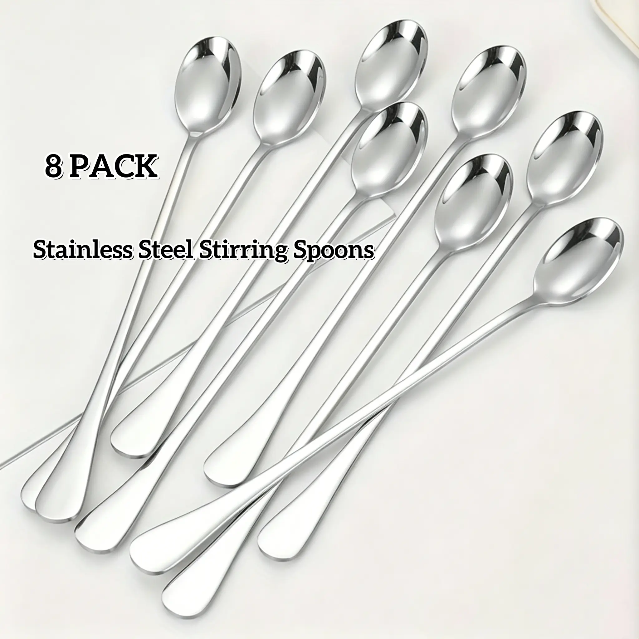 8Pack Handle Stainless Steel Sliver Stirring Spoons Multipurpose Coffee Cocktail Mixing Spoon Ice Cream Dessert Condiment Spoon for Home Bar Kitchen Use