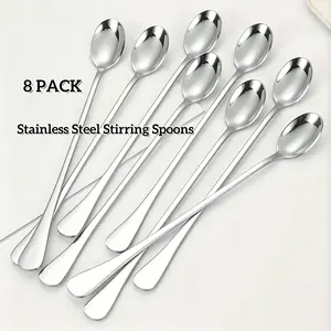 8Pack Handle Stainless Steel Sliver Stirring Spoons Multipurpose Coffee Cocktail Mixing Spoon Ice Cream Dessert Condiment Spoon for Home Bar Kitchen Use