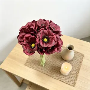 10pcs High-Realism Poppy Flower Bouquet, Non-Fading PU Material, Artificial Wildflowers, Kitchen Table Centerpiece, Wedding Background Decor