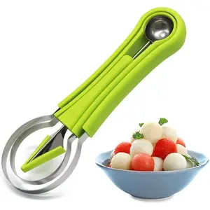 1pcs Melon Baller Scoop Set, Professional 4 in 1 Stainless Steel Watermelon Cutter Fruit Carving Tools Set, Fruit Scooper Seed Remover Watermelon Knife for Vegetable, Salad, Ice Cream (green),summervibes